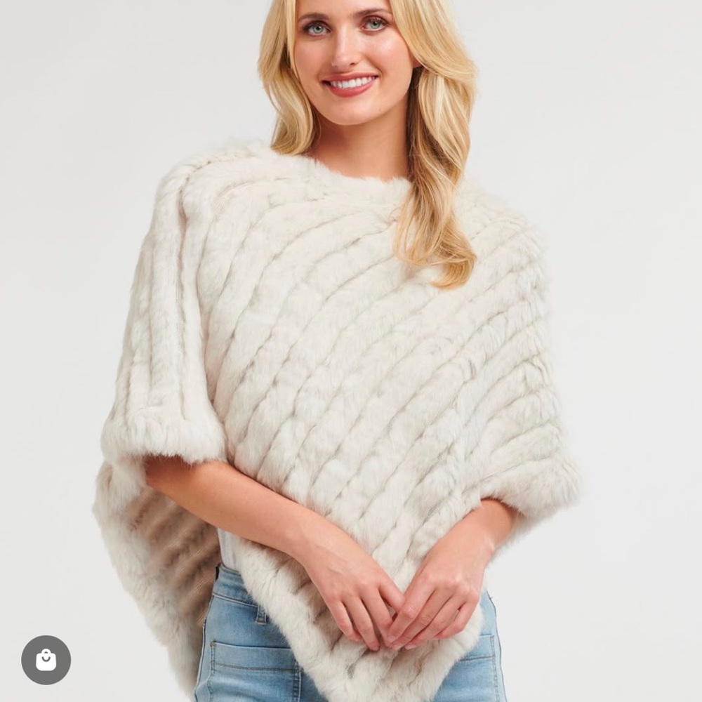 Luxury White Fur Shawl-100% Real Natural Fur Knitted Poncho(Genuine Fur)One Size